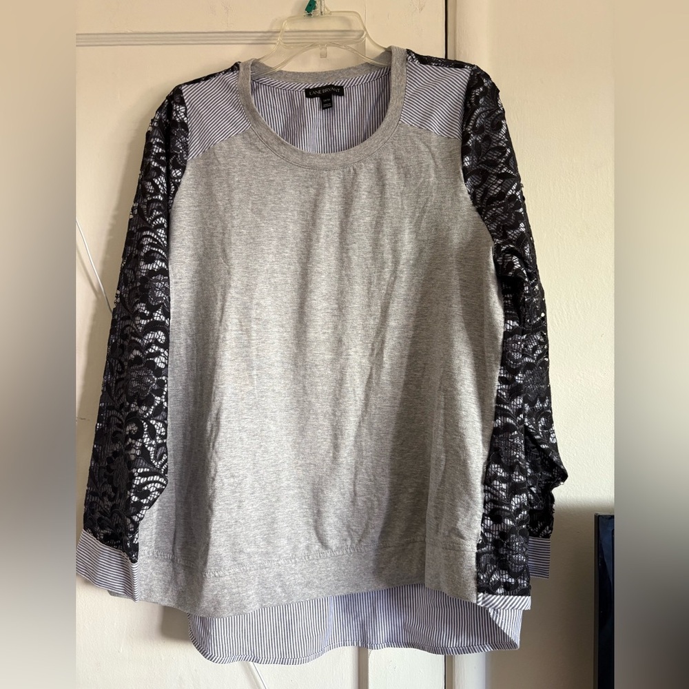 Lane Bryant Gray Sweatshirt with Black Lace Sleeves